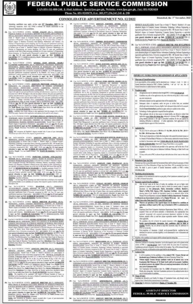 FPSC Jobs 2022 Advertisement Latest