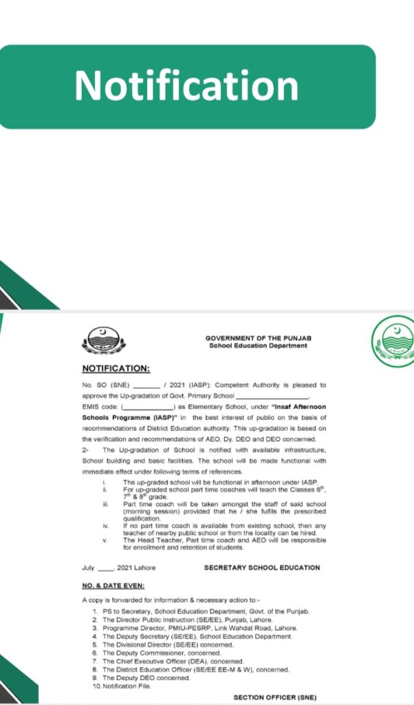 GOVERNMENT OF THE PUNJAB SCHOOL EDUCATION DEPARTMENT POLICY ON 'INSAF AFTERNOON SCHOOL PROGRAM' 2022-23 GOVERNMENT OF THE PUNJAB SCHOOL EDUCATION DEPARTMENT POLICY ON 'INSAF AFTERNOON SCHOOL PROGRAM' 2022-23
