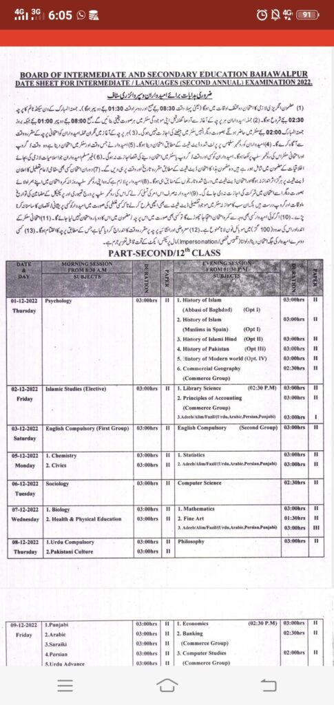 2nd Year Date Sheet Supply 2nd Annual 2022