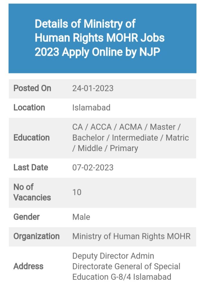 Ministry Of Human Rights Jobs 2023 Online Apply - Advertisement