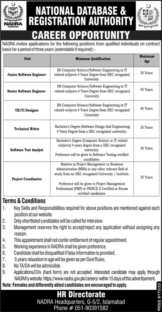 Latest NADRA Jobs 2023 – Submit Application Form Apply Online