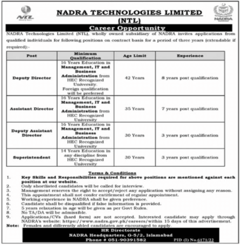 Latest NADRA Jobs 2023 – Submit Application Form Apply Online