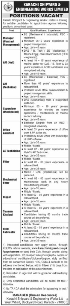 Karachi Shipyard KSEW Jobs 2023 -  Advertisement