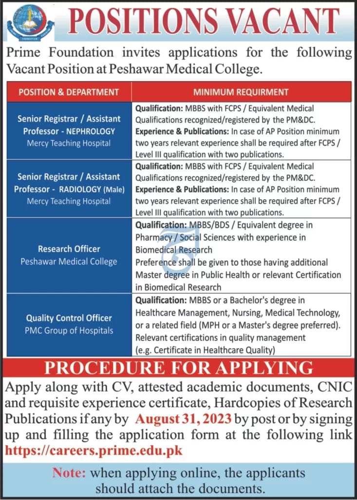 Peshawar Medical University Jobs 2023 (Prime Foundation)