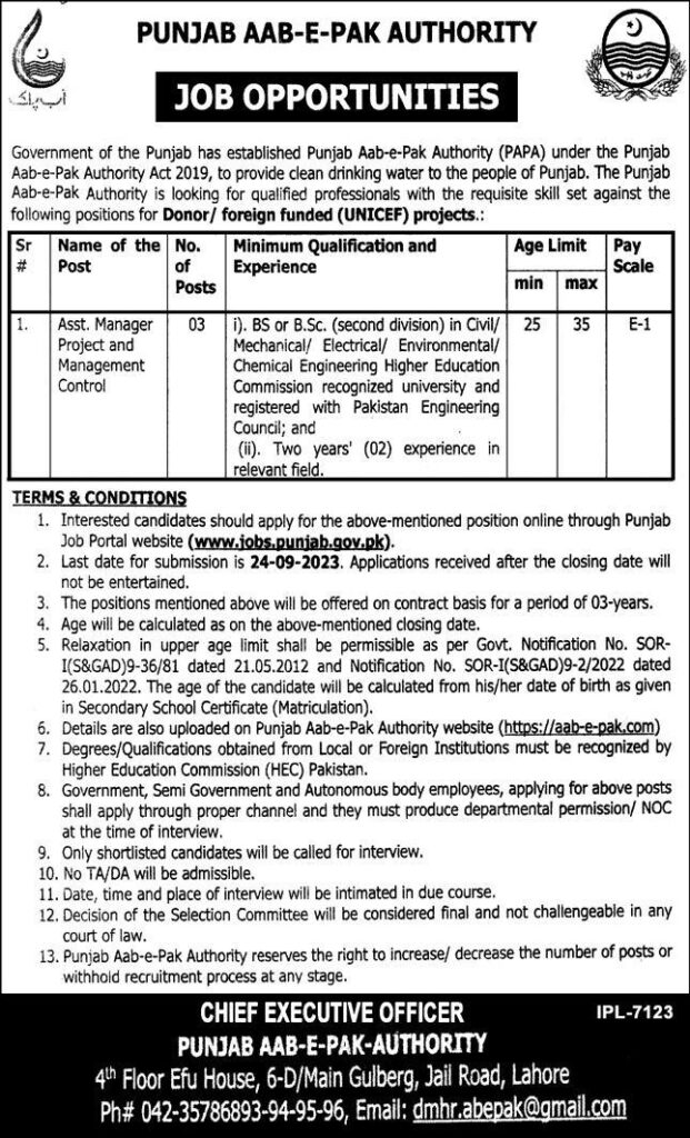 Punjab Aab e Pak Authority Jobs 2023 | Apply Now