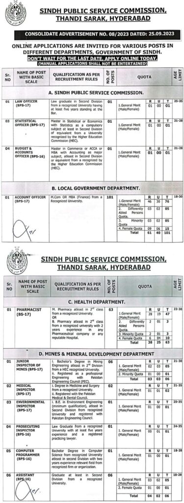 Today SPSC Jobs 2023 - Apply Online (Multiple Seats)