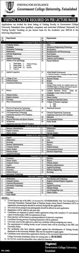 University of Faisalabad (GCUF) Lecturer Jobs 2023 || Apply Online