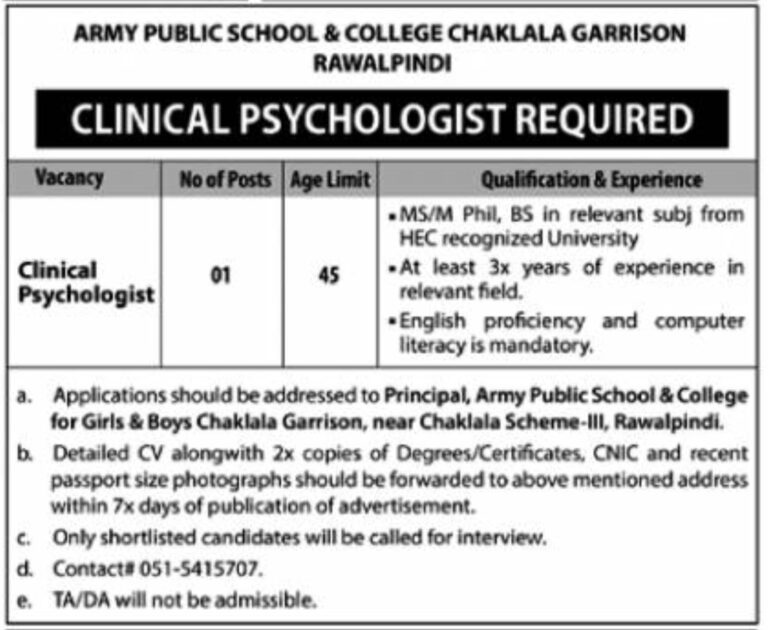 Latest APS Jobs 2023 Army Public School