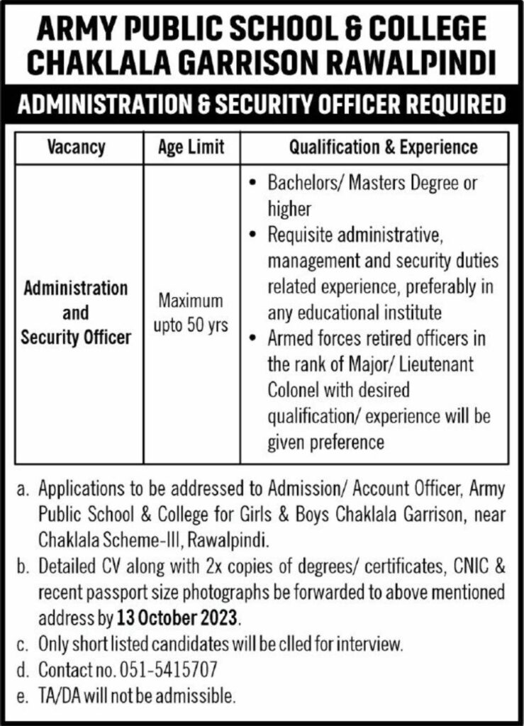 Latest APS Jobs 2023 Army Public School