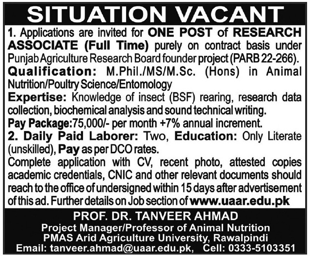 University of Arid Agriculture Jobs 2023 | Online Application