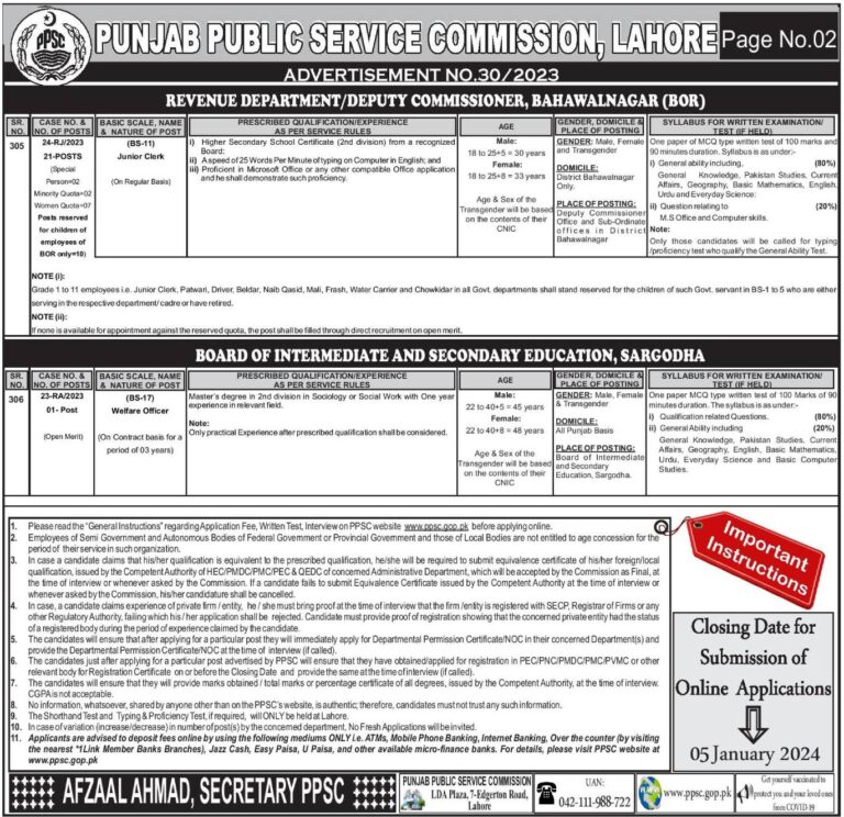 PPSC Latest Jobs 2023 Recruitment (956+ seats) || PPSC Jobs 2023: Apply Now! (Latest Advt 29, 30)