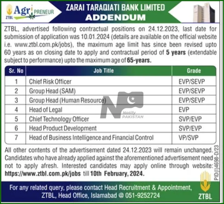 Exciting Career Opportunities at Zarai Taraqiati Bank Limited (ZTBL) 2024