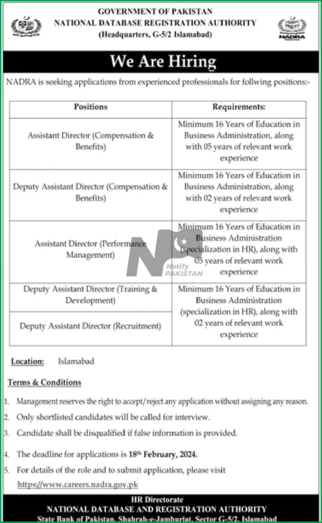 Job Opportunities at National Database and Registration Authority (NADRA) 2024