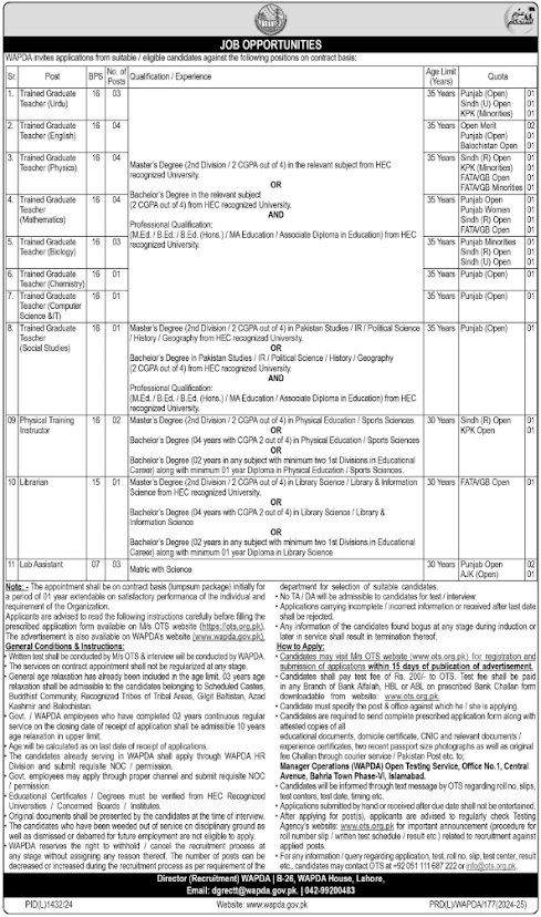 Latest Teaching Jobs At WAPDA 2024 Announced: Apply Online Through OTS